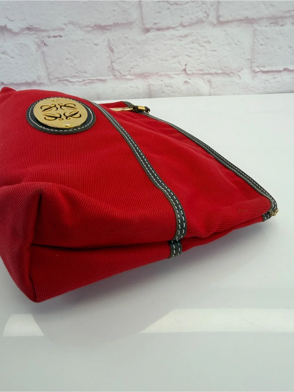 Loewe Red Cosmetic Pouch with Gold Emblem